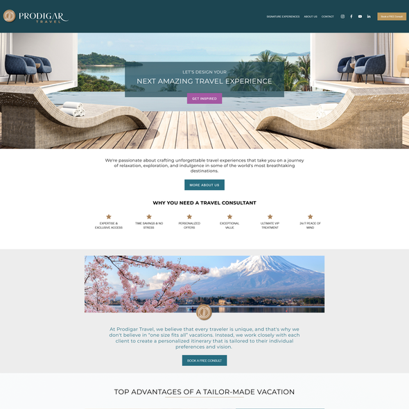 Travel website with the title 'Luxury Travel Website Redesign on Squarespace'
