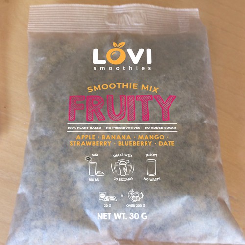 Food label with the title 'Packaging Design for a Smoothie Mix'