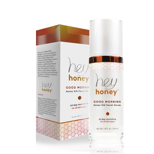 Natural packaging with the title 'Honey facial serum packaging  and label'