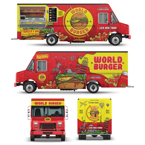 Food truck design with the title 'World Burger Food Truck'
