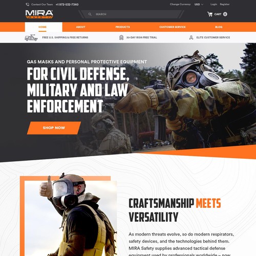 Product design with the title 'Military masks home page '