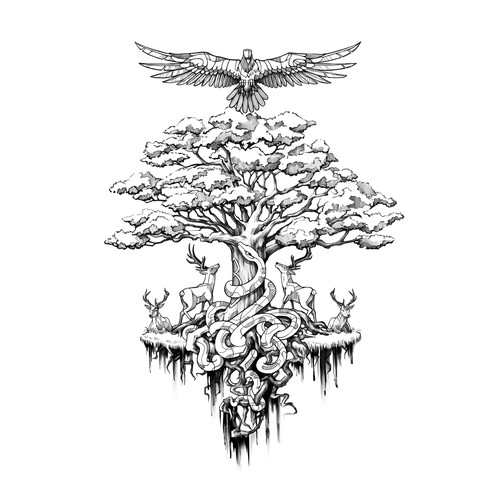 Snake design with the title 'Yggdrasil Tree Tattoo'