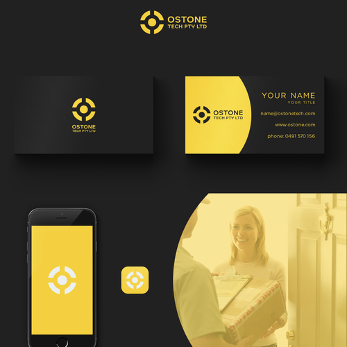 Delivery design with the title 'Ostone Tech logo and business card'