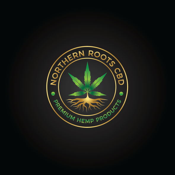 Gold and green logo with the title 'Clean Logo Design for Northern Roots CBD'
