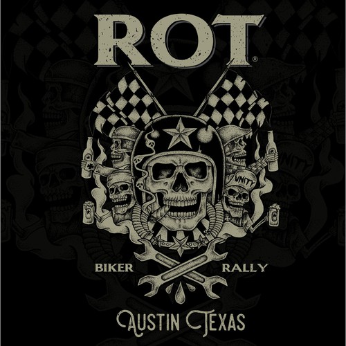 Emblem t-shirt with the title 'My work for ROT Biker Rally'