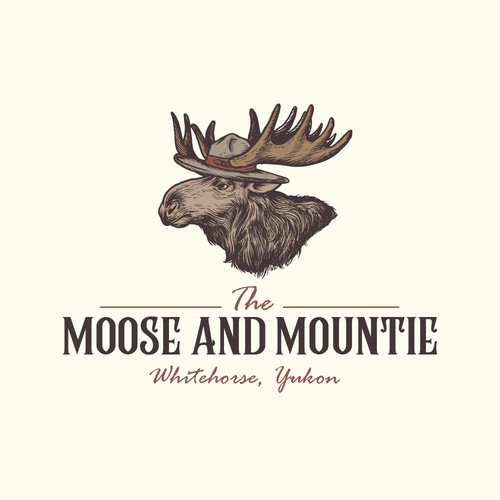 Moose logo with the title 'The Moose and Mountie restaurant logo for the Yukon'
