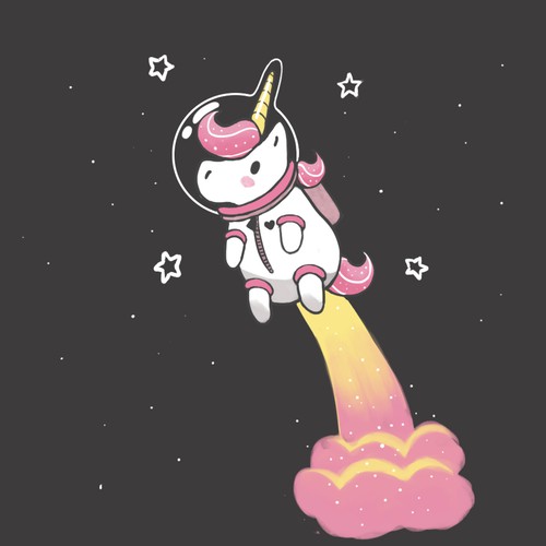Pink artwork with the title 'space unicorn illustration'