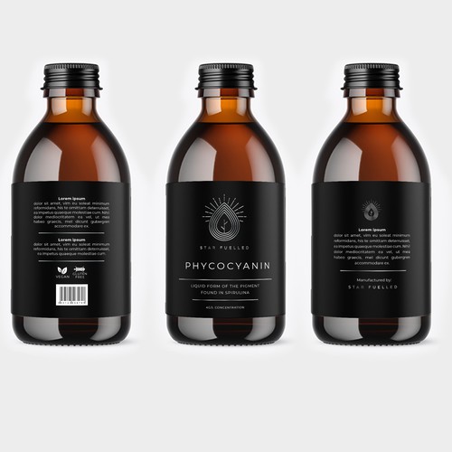 Minimalist label with the title 'Label Design for Phycocyanin bottle'