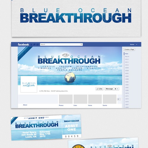 Ticket design with the title 'Create the next design for Blue Ocean Breakthrough ~ Make Life Better'