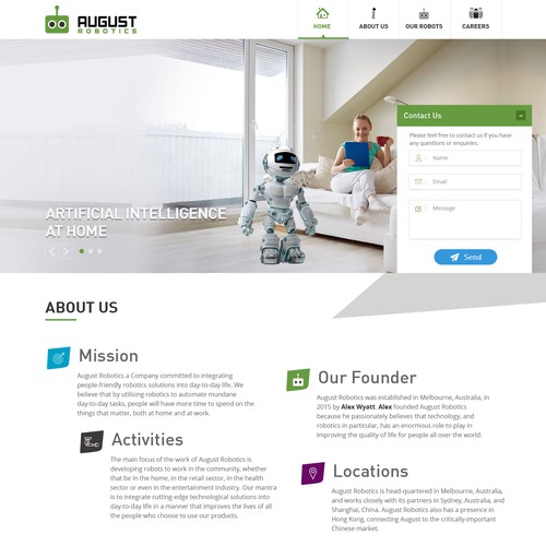 Industrial website with the title 'One page website for Robotics company'