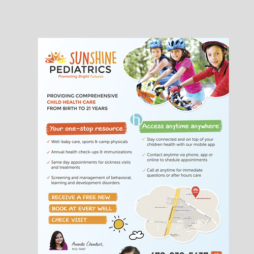 Pediatric design with the title 'Flyer and postcard'