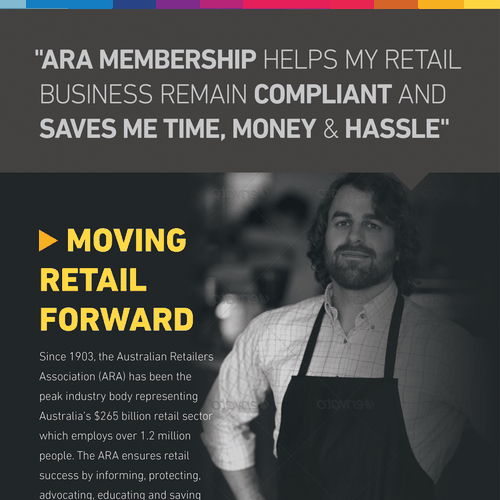 Australian design with the title 'Flyer promoting membership benefits for retailers' association'