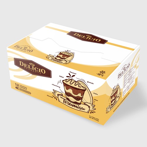 Pictogram design with the title 'DELICIO Product Name A tiramisu dessert in pictogram'