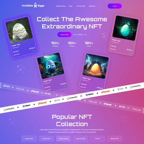 Crypto website with the title 'Invisible Eggs'