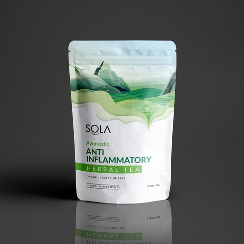 Stand-up pouch packaging with the title 'Herbal Tea Package Design'