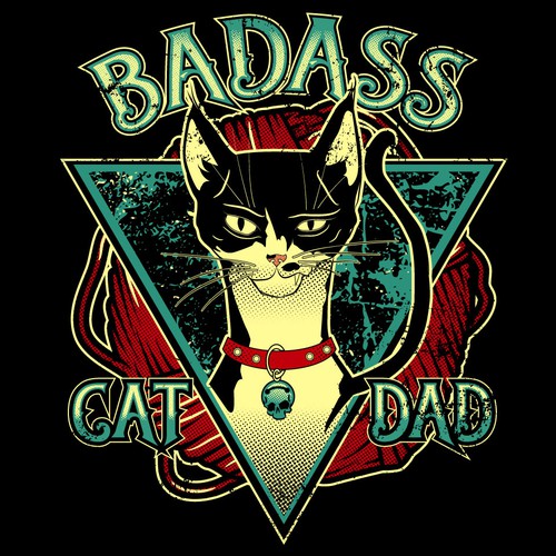 Cat t-shirt with the title 'Badass cat dad'
