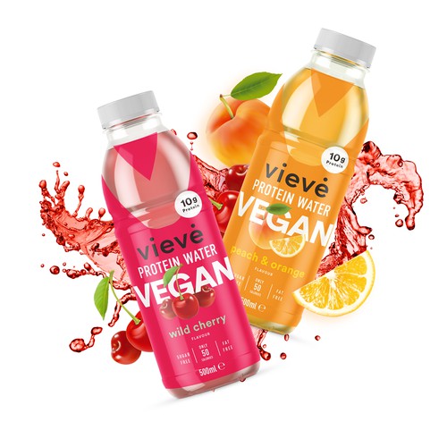 Health label with the title 'Vegan Waters new labels and Protein Waters redesign'