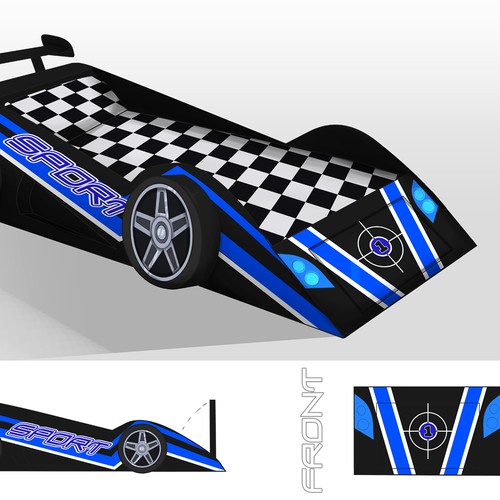 Bed design with the title 'Design - Race car bed'