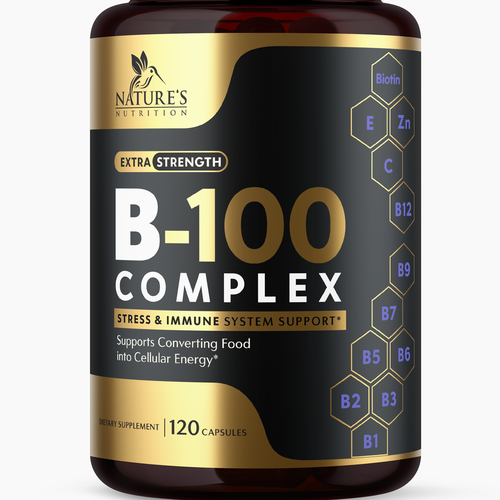 Vitamin label with the title 'B - Complex label design'