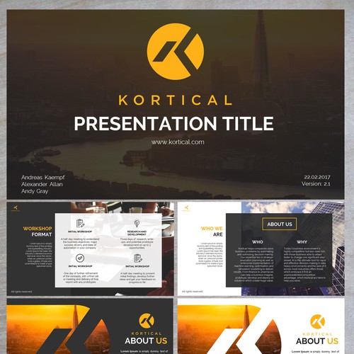 Keynote design with the title 'Presentation Design for KORTICAL'