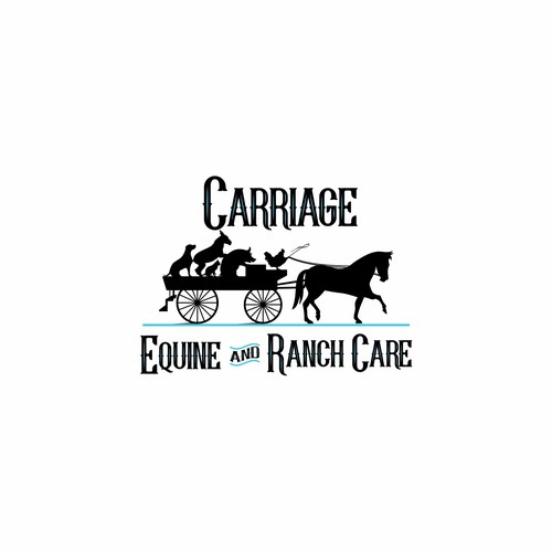Cow, pig, and chicken logo with the title 'Carriage Equine and Ranch Care'