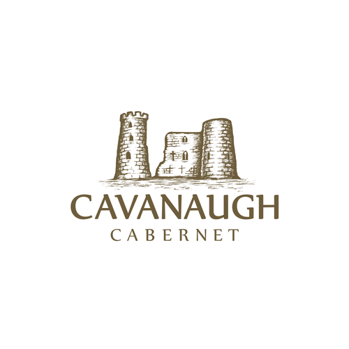 Castle design with the title 'Hand drawn logo for a small winery.'