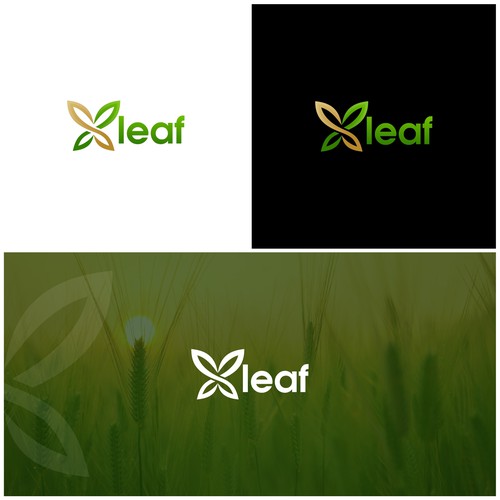 Gold and green logo with the title 'Xleaf Logo'
