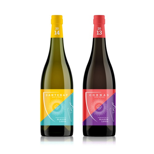 Colorful label with the title 'Blason Louis wine label'