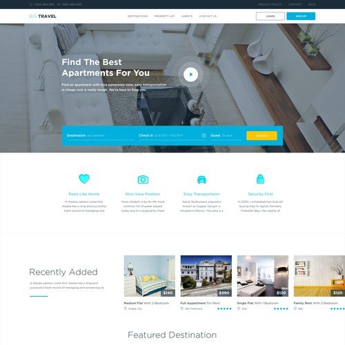 Listing design with the title 'Travel Landing Page'