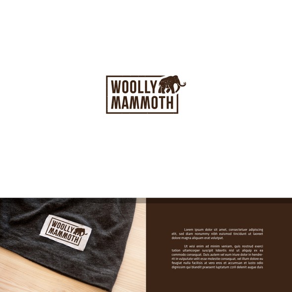 Mammoth logo with the title 'Help create a unique logo for Woolly Mammoth! Eco-friendly clothing & apparel that MAKE SENSE!'