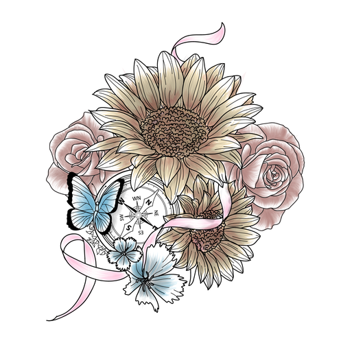 Sunflower design with the title 'Tattoo for Women - Color Version'