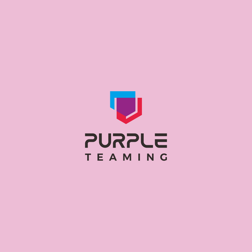 Shield design with the title 'Fun yet serious logo for hackers and defenders team: Purple Teaming'