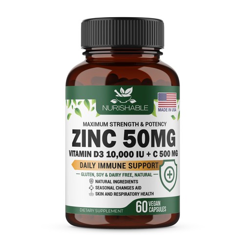 Vitamin label with the title 'NURISHABLE ZINC 50 MG'