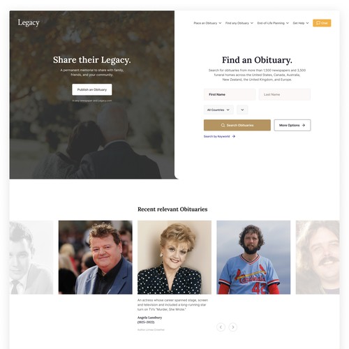 Site design with the title 'New homepage and navigation for a top 50 U.S. website.'