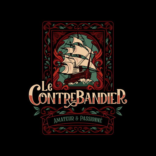 Boat logo with the title 'Vintage Ornamented logo - Le Contrebandier'