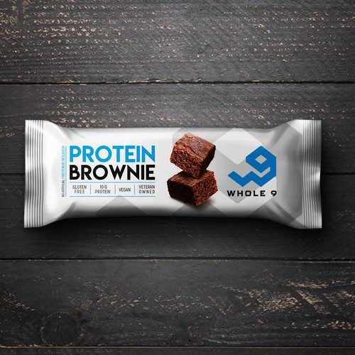 Chocolate packaging with the title 'Protein brownie packaging design'