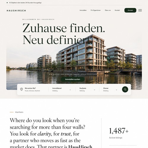 Real estate website with the title 'HausHirsch — Premium Real Estate Homepage'