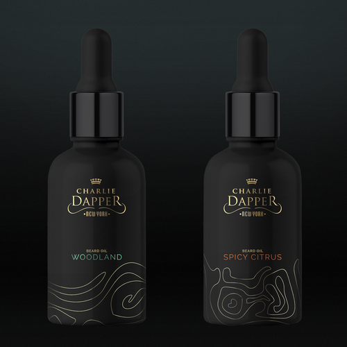 Oil packaging with the title 'Charlie Dapper Beard Oil'