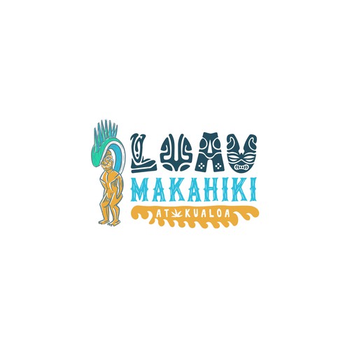 Tiki logo with the title 'Luau Makahiki at Kualoa'