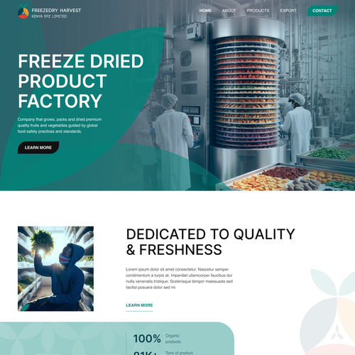 Artificial intelligence website with the title 'Web design for a freeze dried product factory in Kenya'