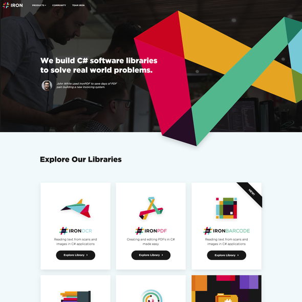 Colorful website with the title 'Iron Software'