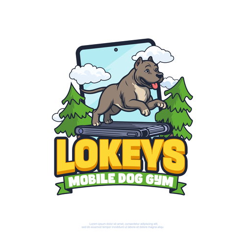 Pitbull logo with the title 'Mascot Logo Character, cartoon Dog running on a treadmill'