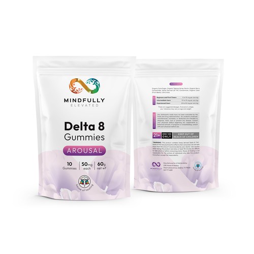 White packaging with the title 'Delta 8 Gummies Pouch Design'
