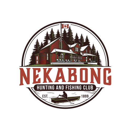 Boat logo with the title 'Nekabong - Hunting and Fishing Club Logo'