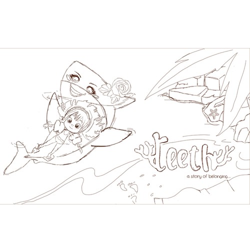 Beach artwork with the title 'Teeth: A story of belonging'