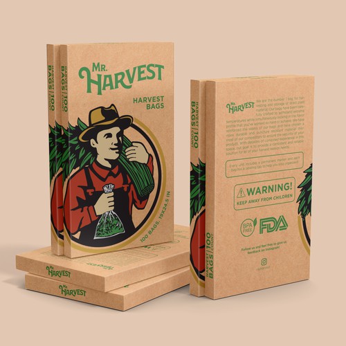 Cardboard packaging with the title 'Harvest Bags'