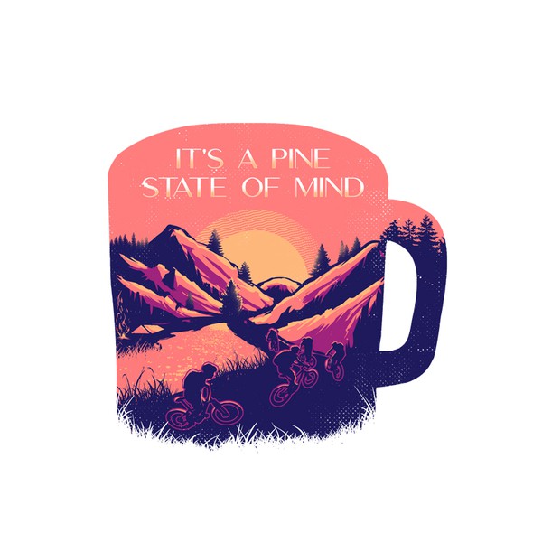 Sunset t-shirt with the title 'It's a pine state of mind'
