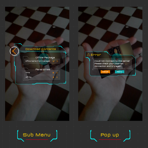 Augmented reality design with the title 'Futuristic UI for augmented reality app'