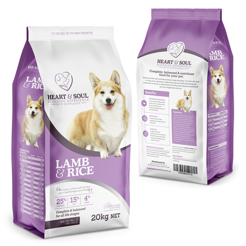 Dog food packaging with the title 'Packaging Design for Pet Food'