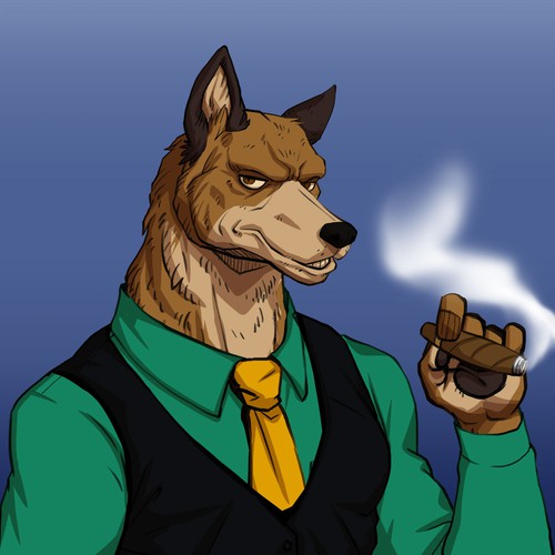 Anthropomorphic design with the title 'NFT Dog Man'